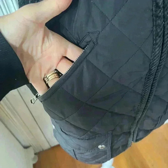 RALPH LAUREN black barn coat vest quilted corduroy trim zip closure pockets M - Picture 7 of 8